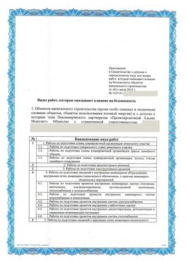 Приложение к свидетельству о допуске к определенному виду или видам работ Новоалтайск СРО в проектировании